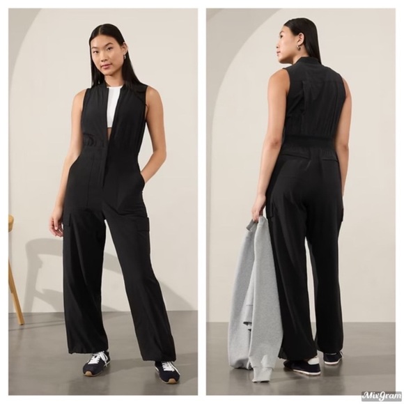 Athleta Brooklyn Black Utility Wide Leg Jogger Lounge Casual Dressy Jumpsuit New - Picture 1 of 16